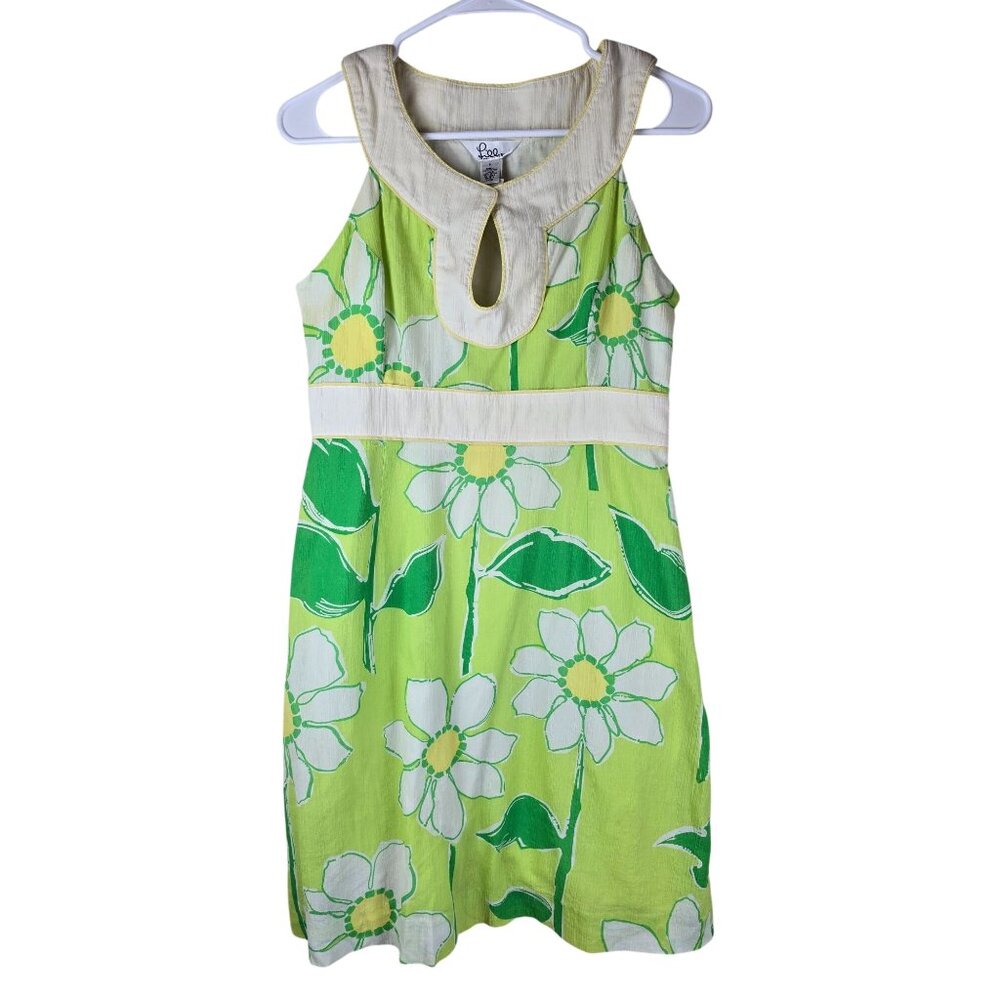 Vintage Lilly Pulitzer Green Floral Keyhole Dress‎ Coastal Tropical Vacation